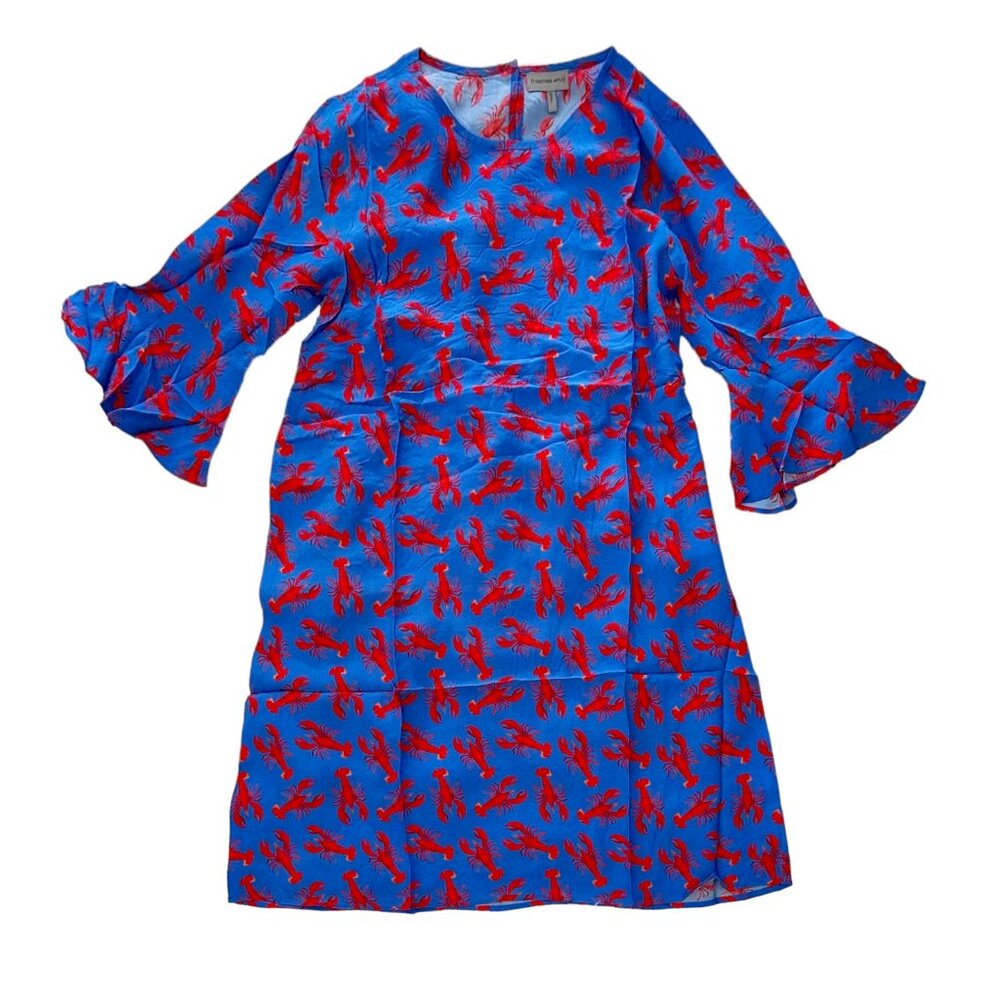 Conditions Apply Anthropologie Viscose Lobster Shift Dress Flounce Sleeve S NEW